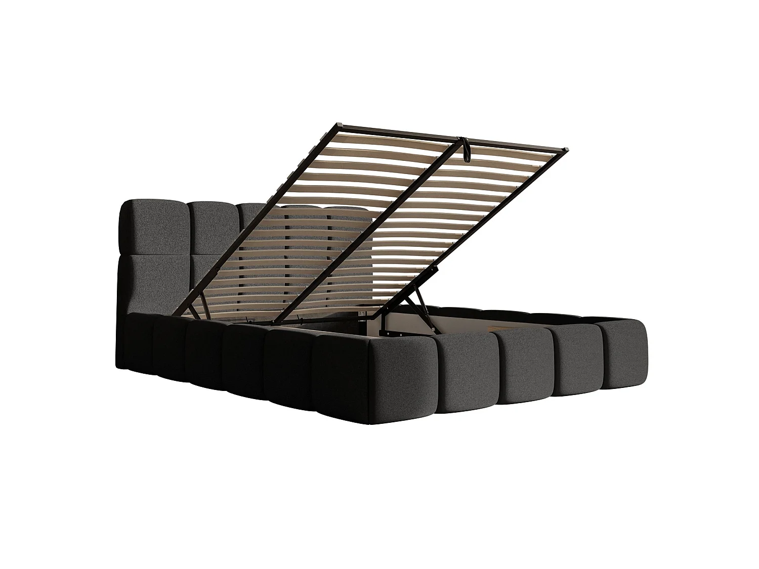Lit rembourré 120x200 – avec coffre – Chenille Graphite – Cloudy