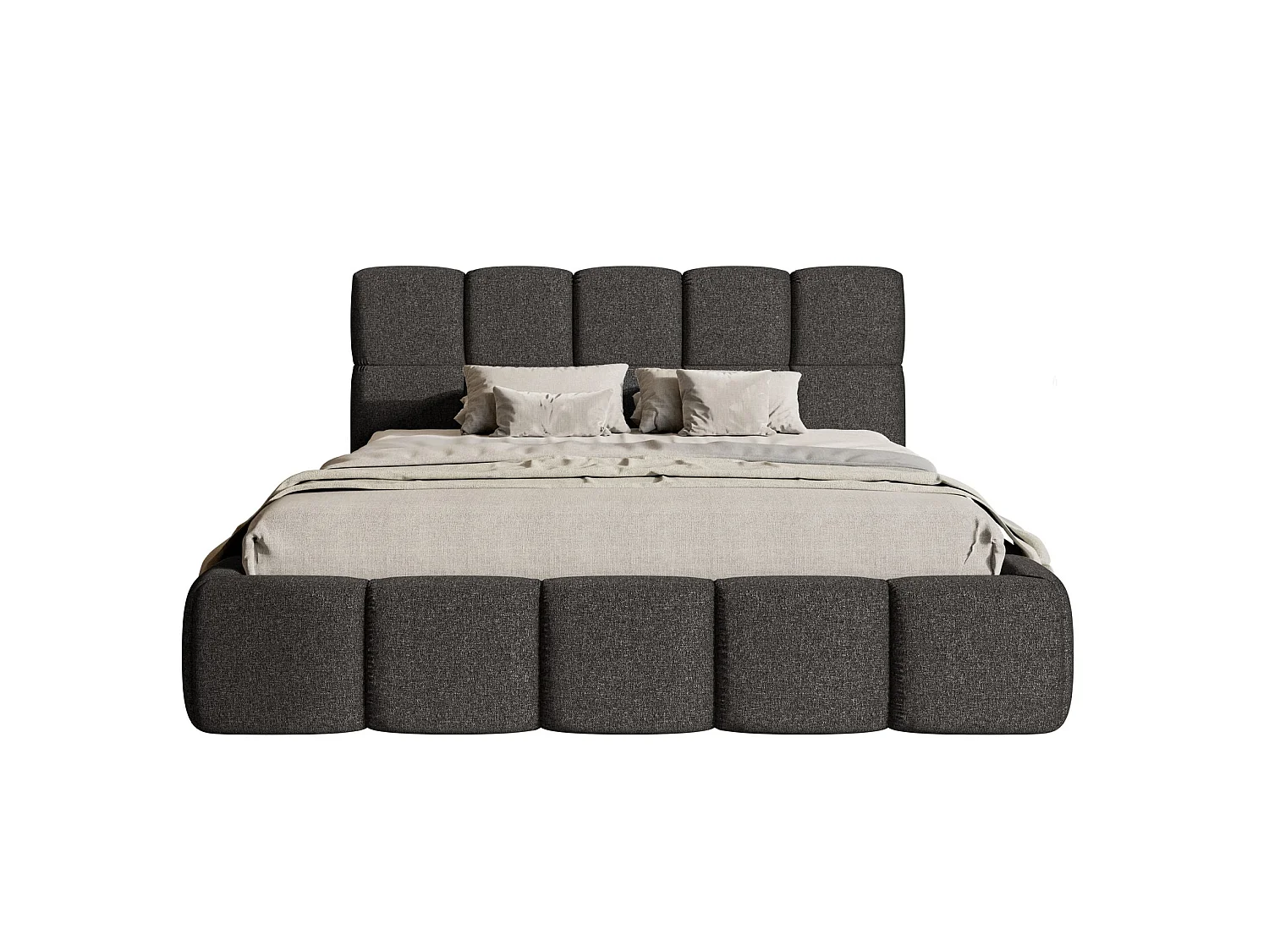 Lit rembourré 120x200 – avec coffre – Chenille Graphite – Cloudy