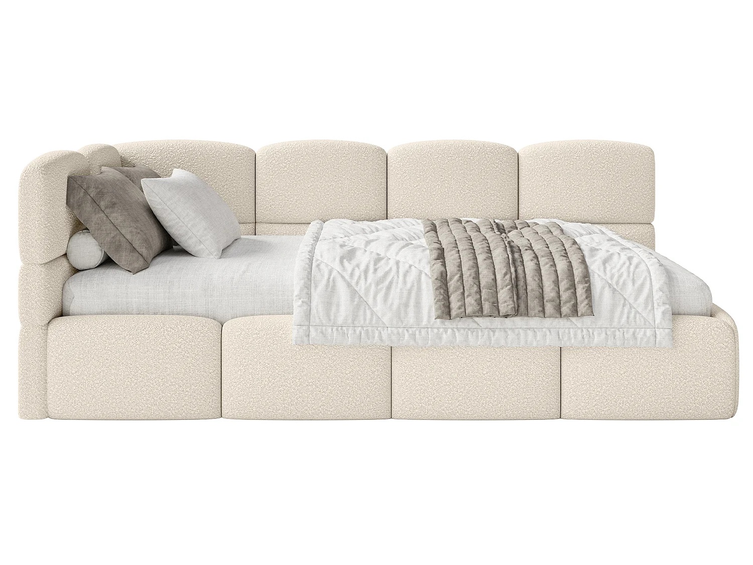 Lit ado 120x200 cm – tête de lit à gauche – bouclé beige clair – CLOUDY