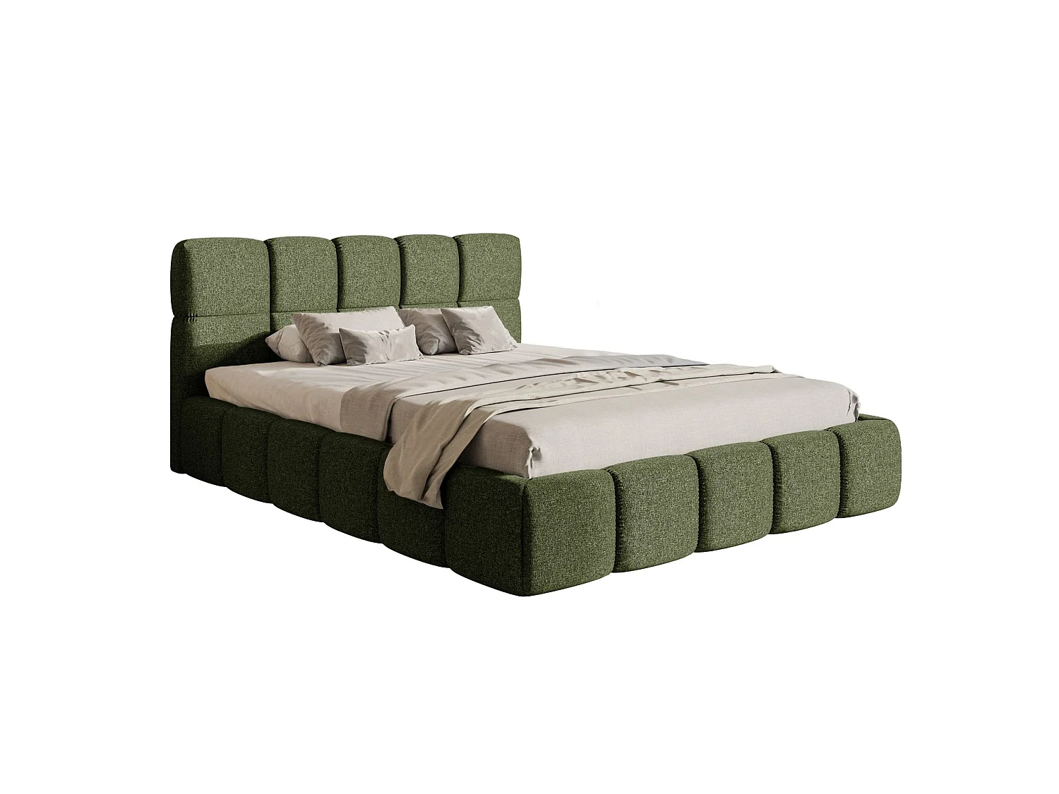 Lit rembourré 120x200 – avec coffre – Chenille Vert olive – Cloudy