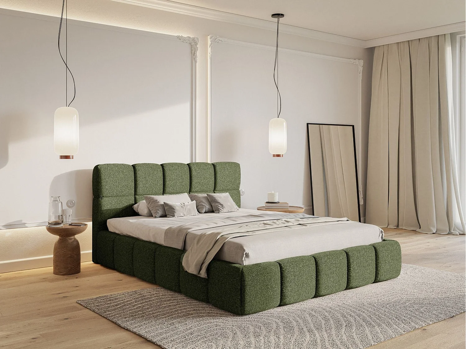 Gestoffeerd bed 120x200 – met opbergruimte – Fluweel Olijfgroen – Cloudy