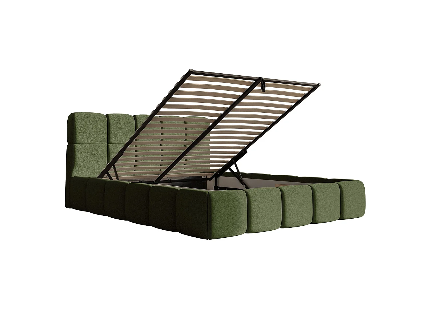 Gestoffeerd bed 120x200 – met opbergruimte – Fluweel Olijfgroen – Cloudy