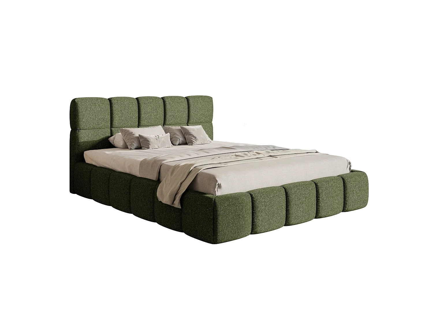 Gestoffeerd bed 120x200 – met opbergruimte – Fluweel Olijfgroen – Cloudy