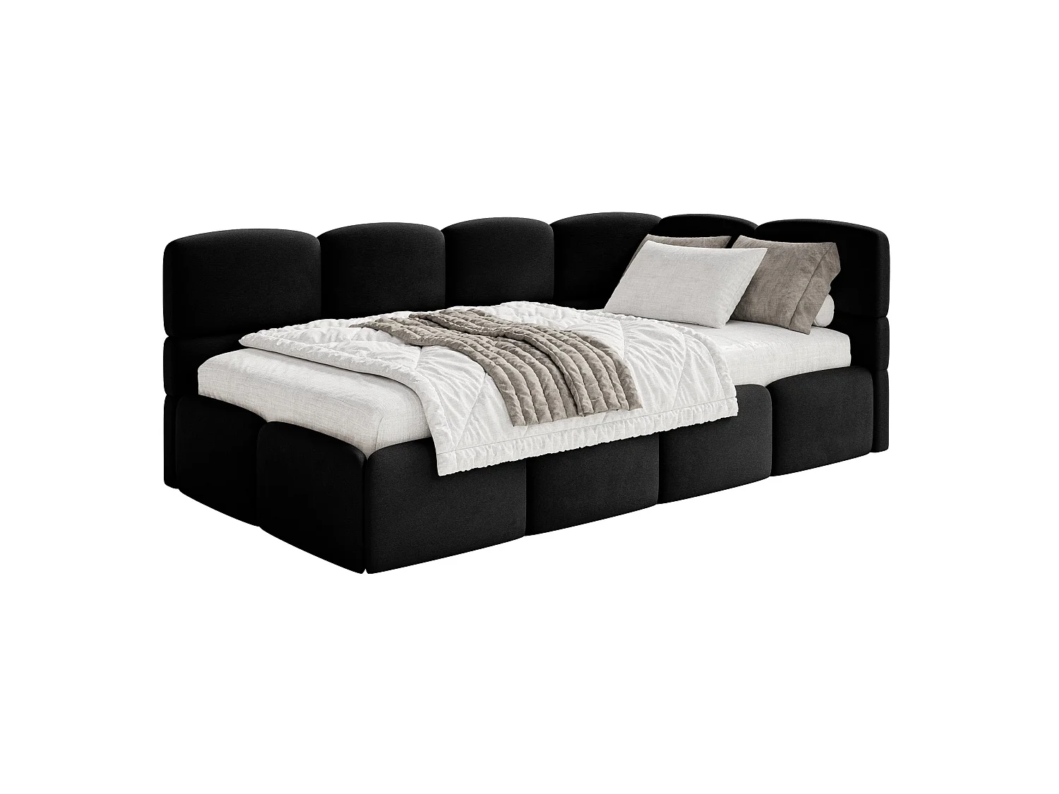 Lit ado 90x200 avec matelas – tête de lit à droite – velours Noir – CLOUDY