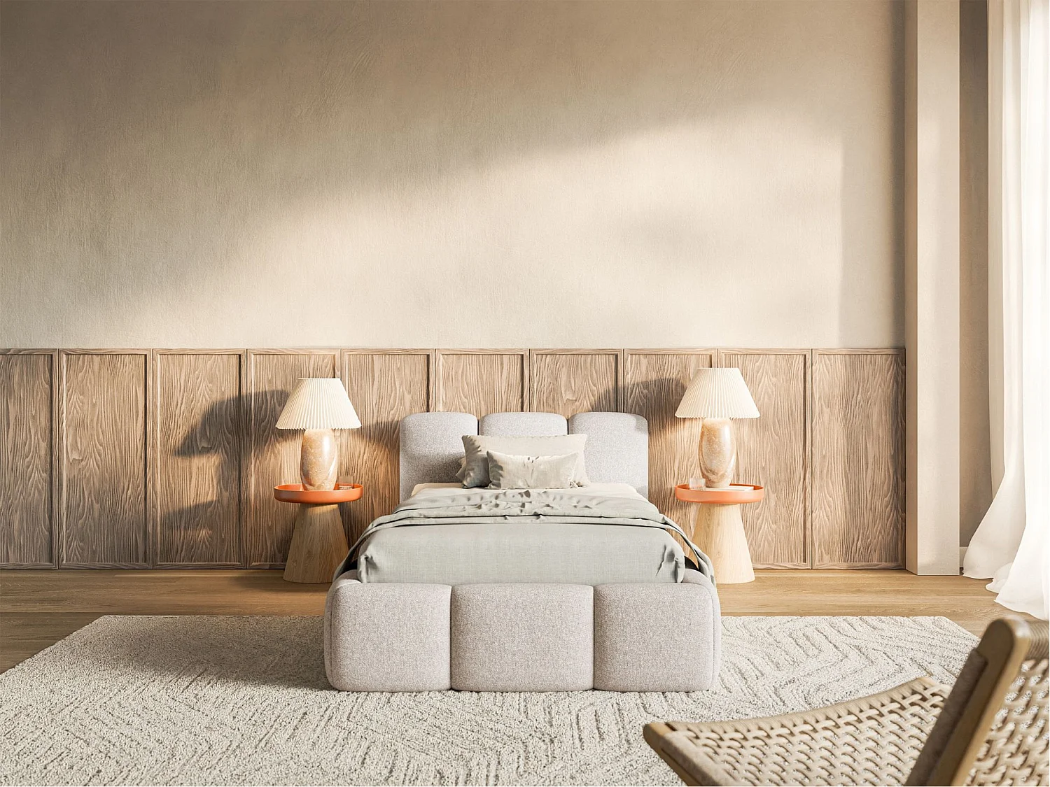 Lit rembourré 90x200 – avec coffre – Chenille Beige clair – CLOUDY LOW