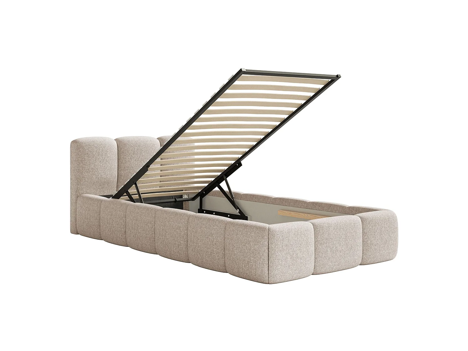 Gestoffeerd bed 90x200 cm – opbergruimte – Chenille Lichtbeige – CLOUDY LOW