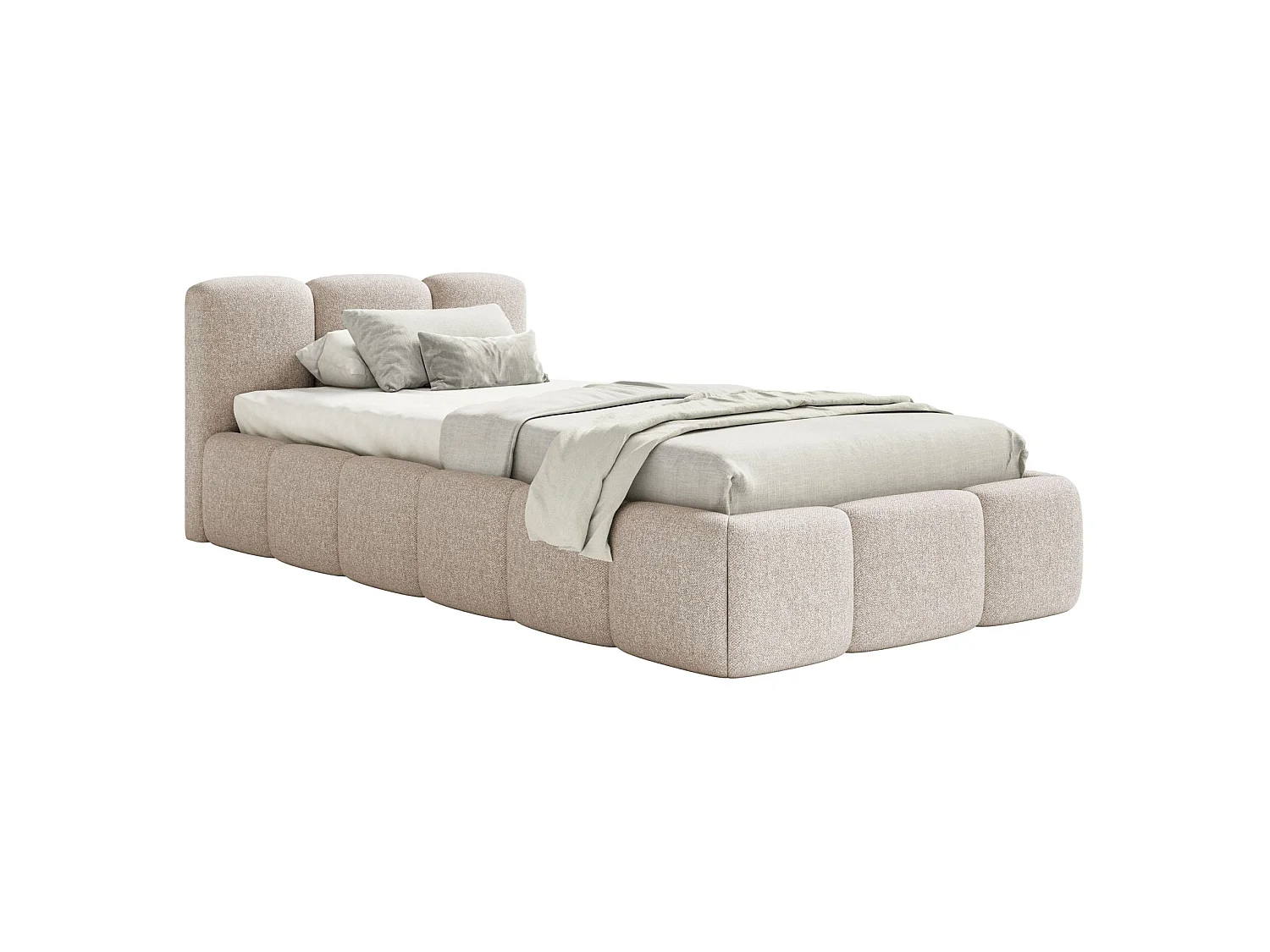 Gestoffeerd bed 90x200 cm – opbergruimte – Chenille Lichtbeige – CLOUDY LOW