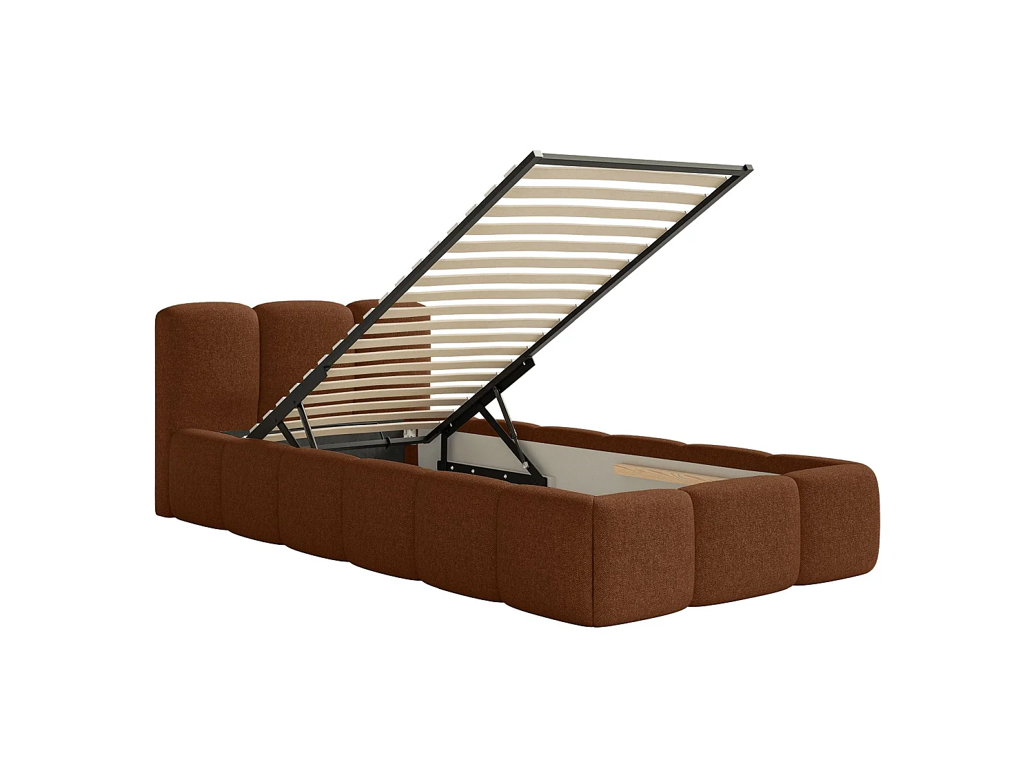 Gestoffeerd bed 90x200 cm – opbergruimte – Chenille Koper – CLOUDY LOW