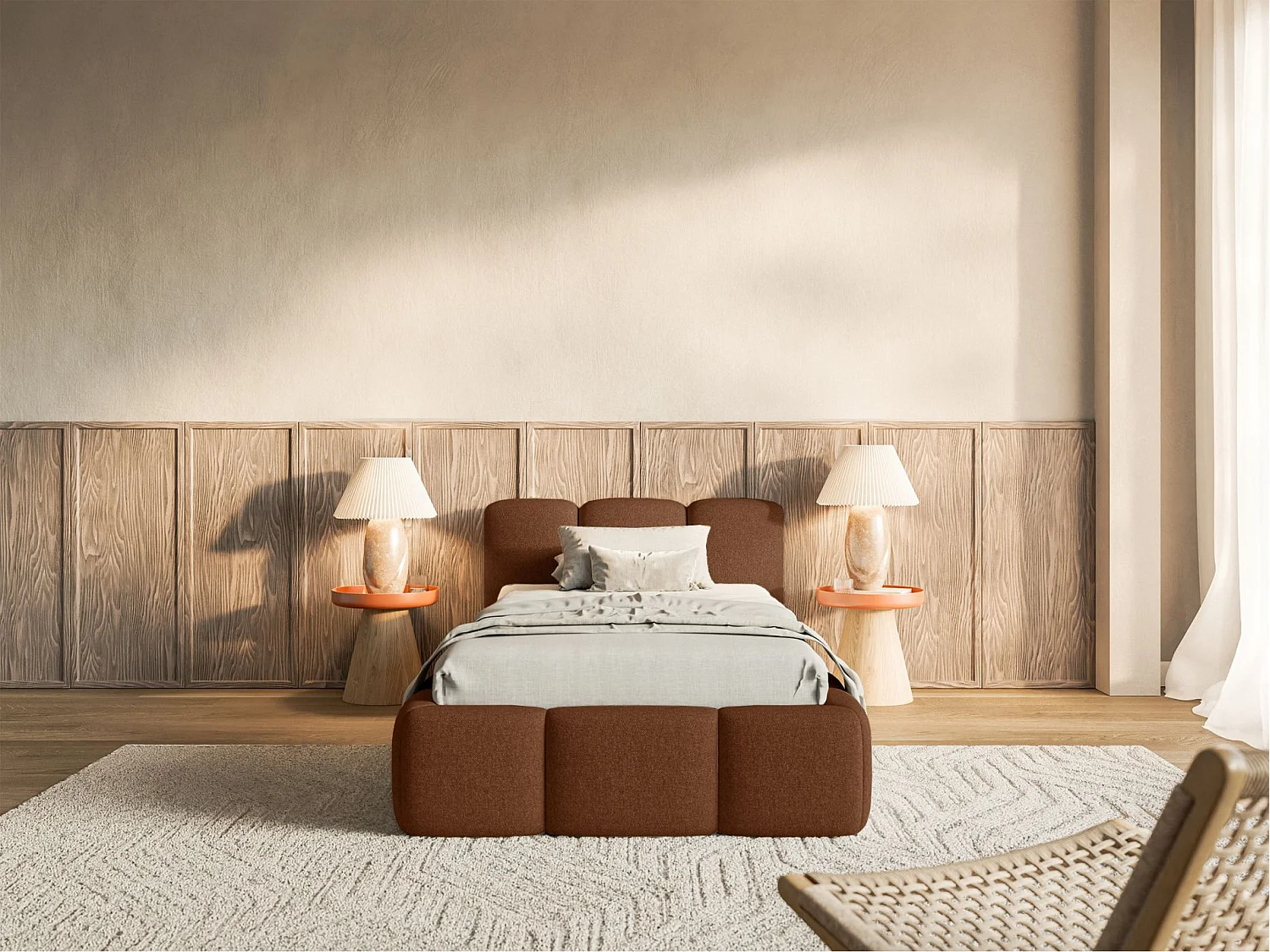 Lit rembourré 90x200 – Chenille Cuivre – CLOUDY LOW