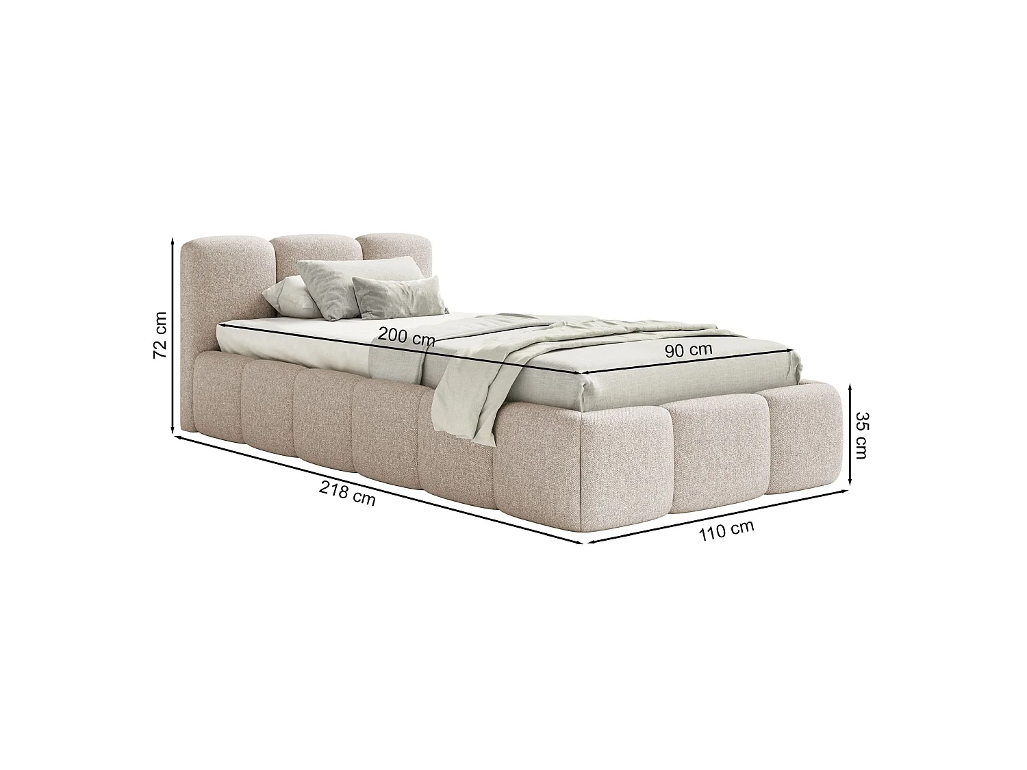 Lit rembourré 90x200 – Chenille Cuivre – CLOUDY LOW