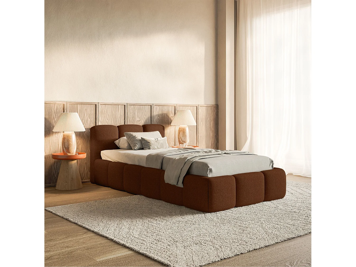 Gestoffeerd bed 90x200 cm – Chenille Koper – CLOUDY LOW