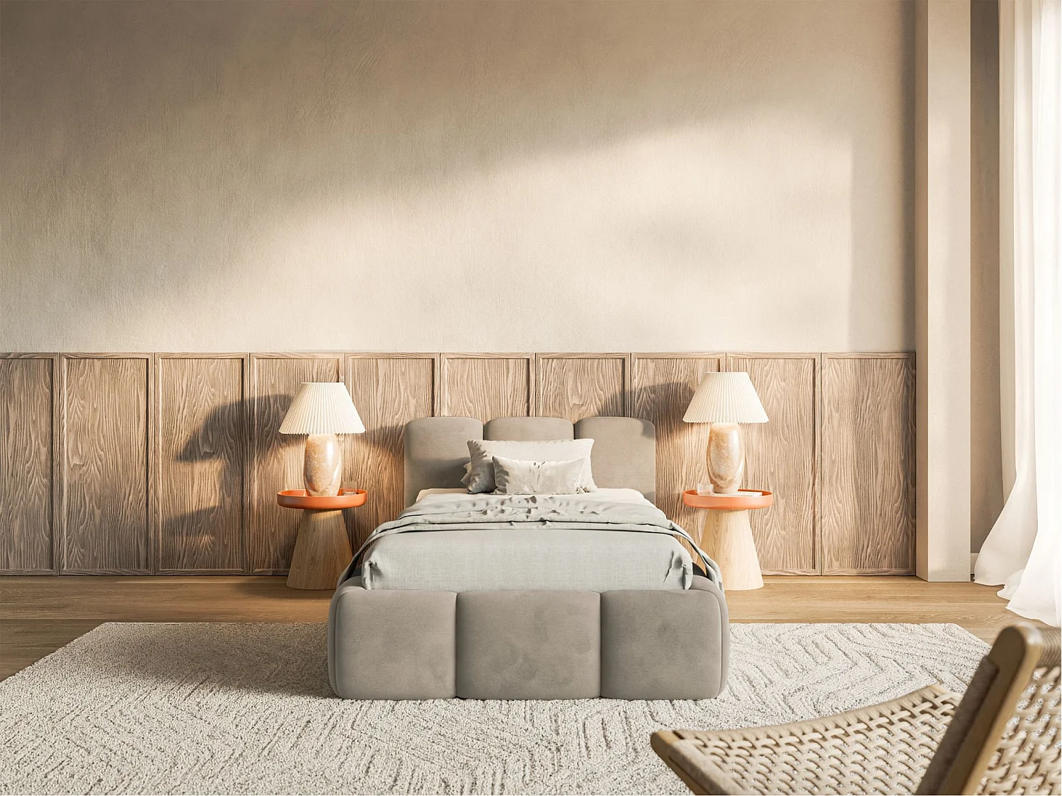 Lit rembourré 90x200 – Velours Beige gris – CLOUDY LOW