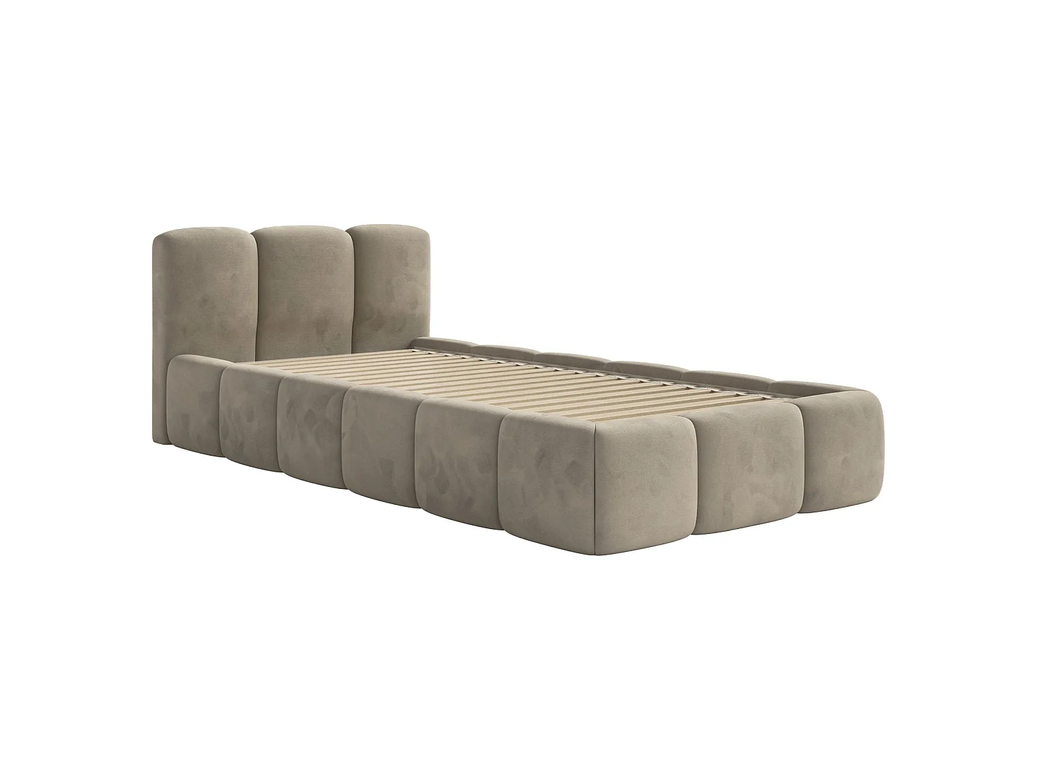 Gestoffeerd bed 90x200 cm – Fluweel Grijsbeige – CLOUDY LOW