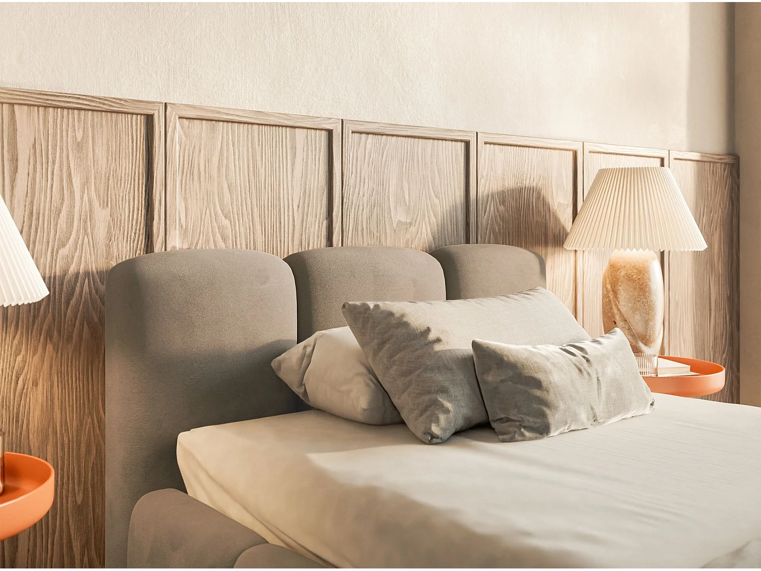 Gestoffeerd bed 90x200 cm – Fluweel Grijsbeige – CLOUDY LOW