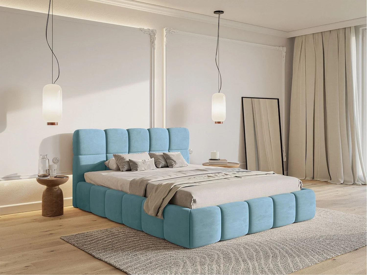 Gestoffeerd bed 120x200 – met opbergruimte – Fluweel Hemelblauw – Cloudy