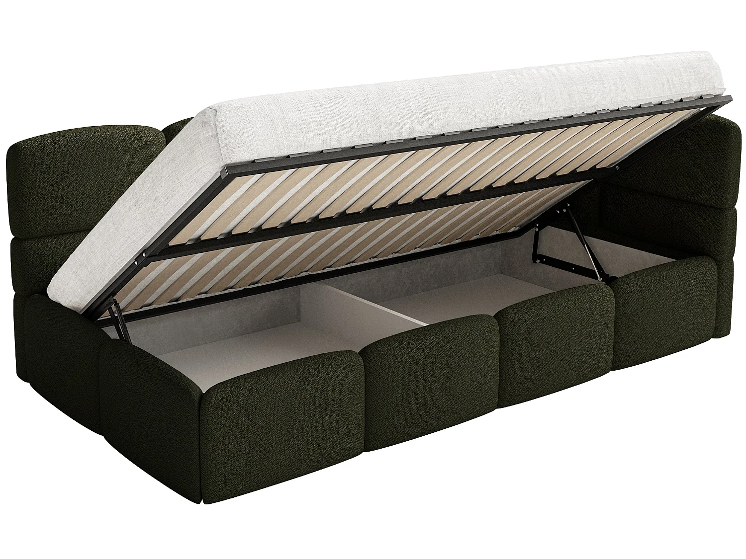 Lit enfant 120x200 cm – tête de lit à droite – 2 barrières – bouclé vert olive – CLOUDY
