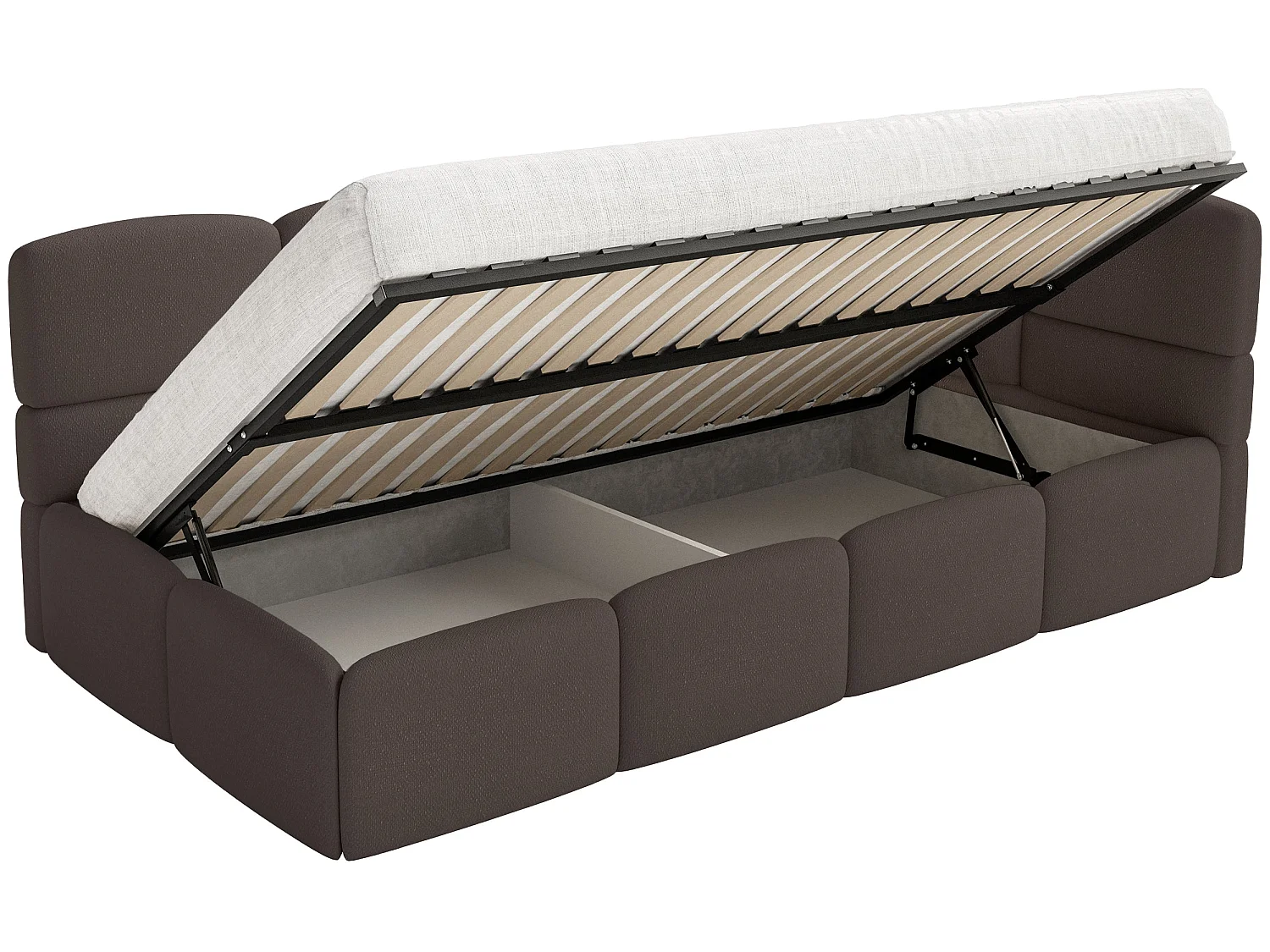 Kinderbett 120 cm – Bettkasten – 2x Rausfallschutz – Chenille – rechts – Braun – CLOUDY