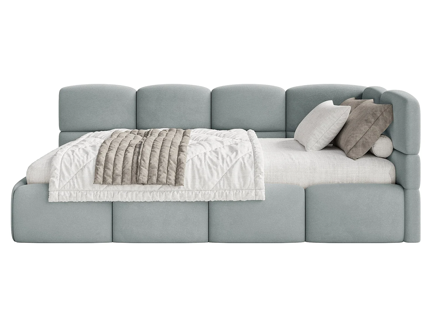 Lit ado 90x200 avec matelas – tête de lit à droite – velours Gris – CLOUDY
