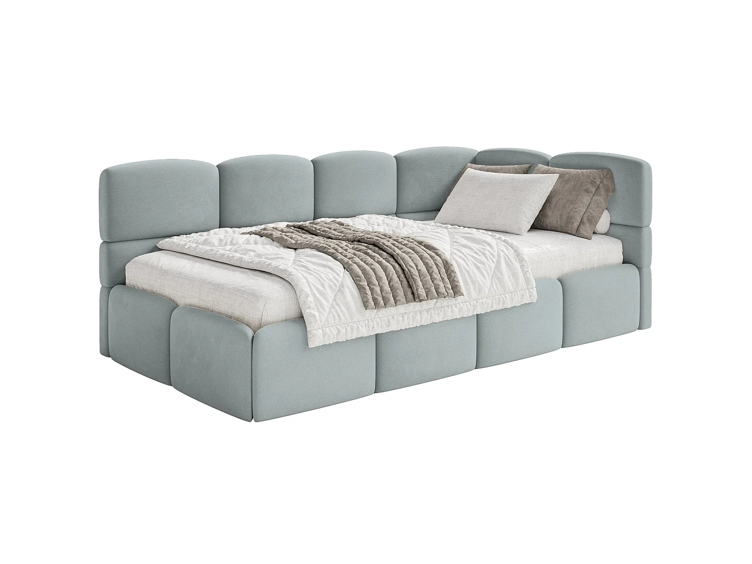 Tienerbed 90x200 met matras, hoofdbord rechts, velours Grijs – CLOUDY