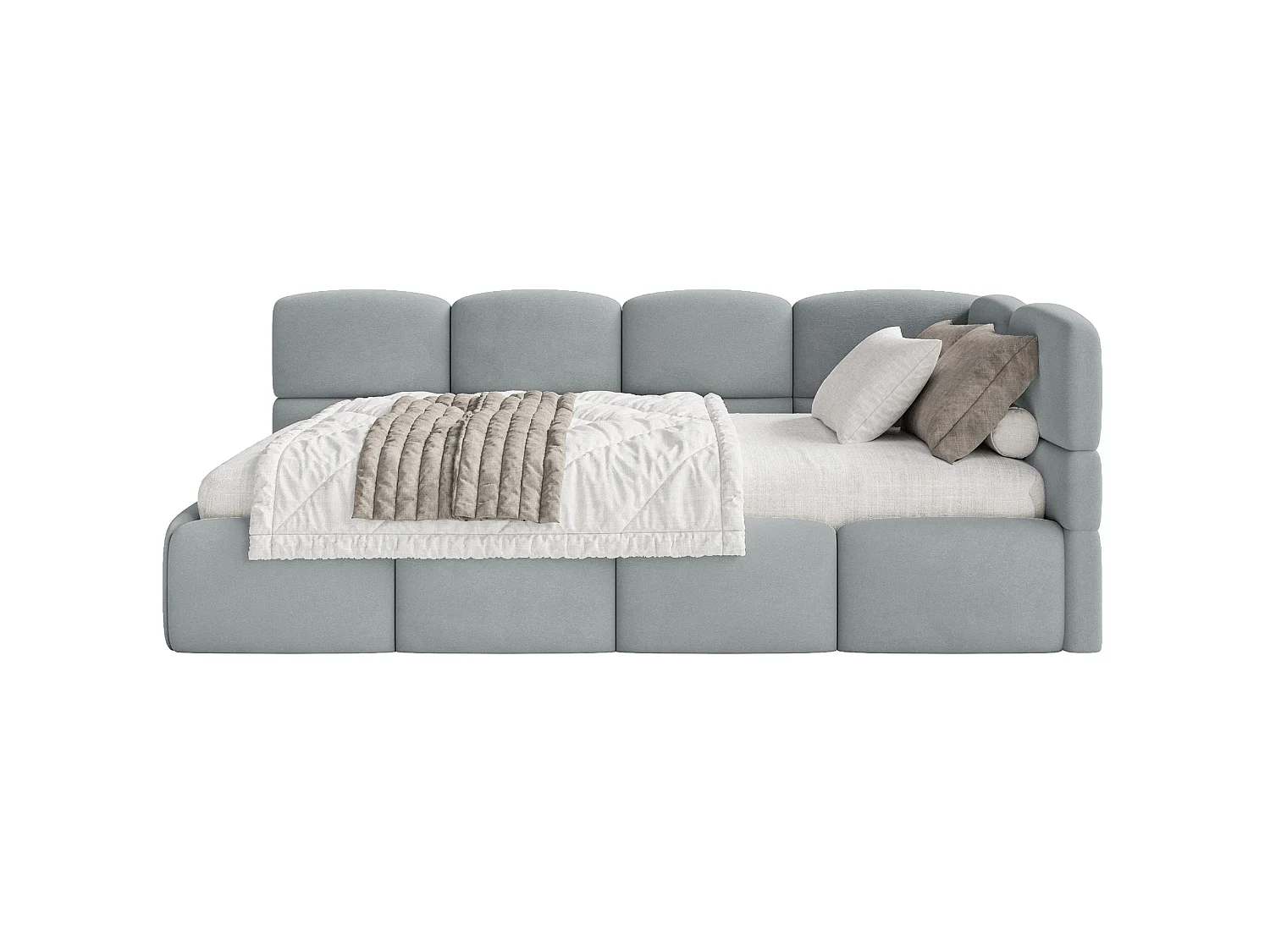 Tienerbed 90x200 met matras, hoofdbord rechts, velours Grijs – CLOUDY