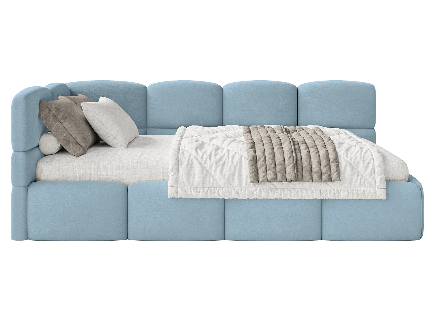 Lit ado 90x200 avec matelas – tête de lit à gauche – velours Bleu clair – CLOUDY