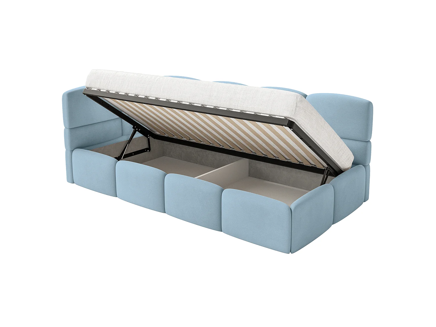 Lit ado 90x200 avec matelas – tête de lit à gauche – velours Bleu clair – CLOUDY