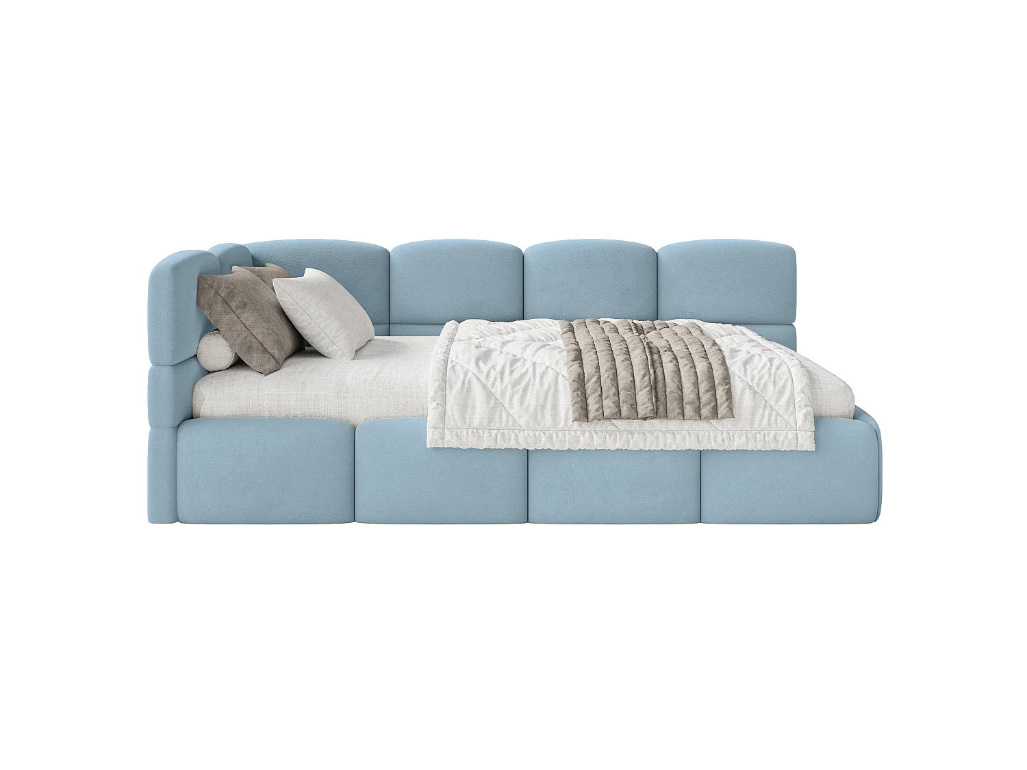 Lit ado 90x200 avec matelas – tête de lit à gauche – velours Bleu clair – CLOUDY