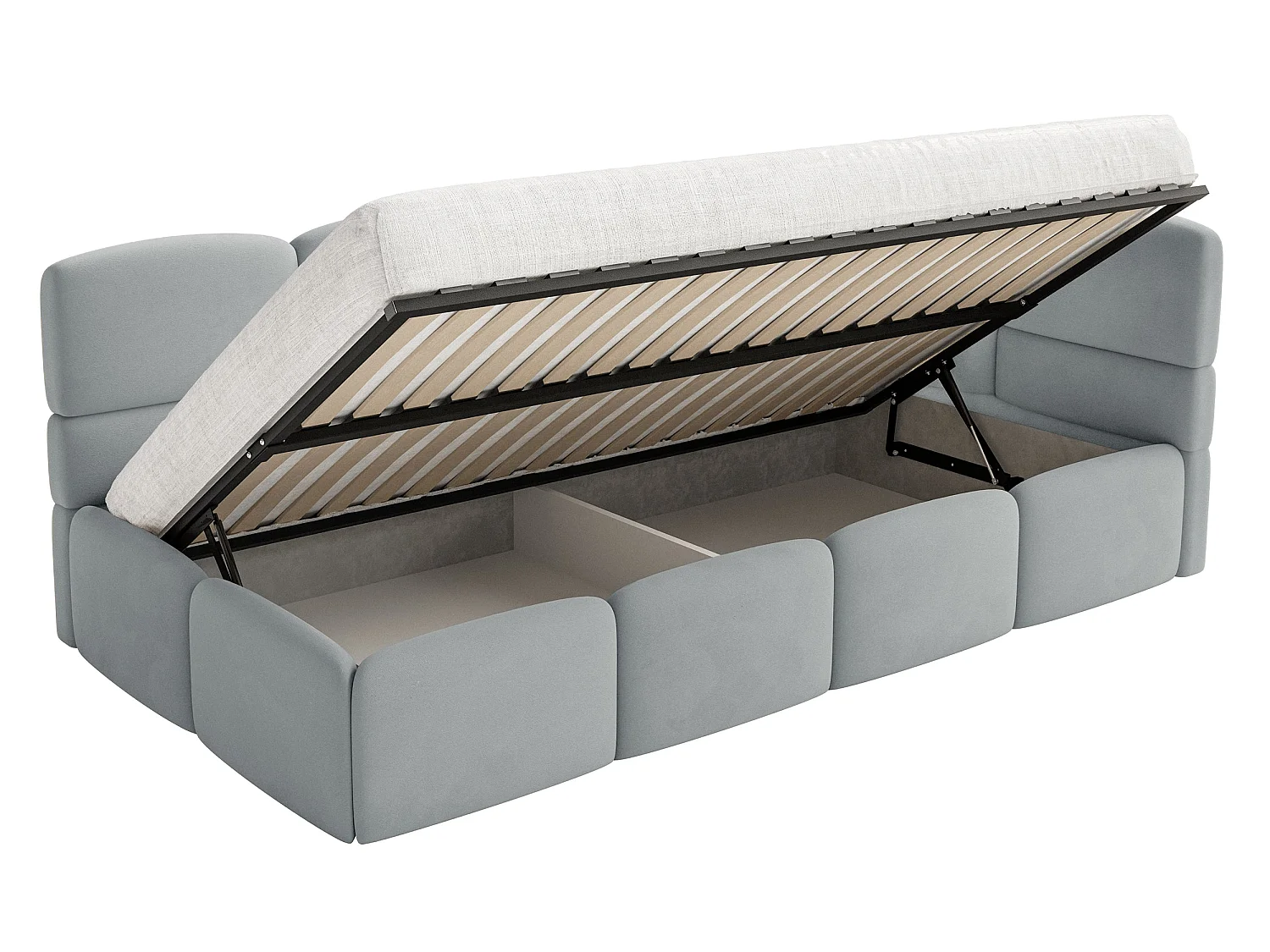 Lit enfant 90x200 – barrière – tête de lit à droite – velours Gris – CLOUDY