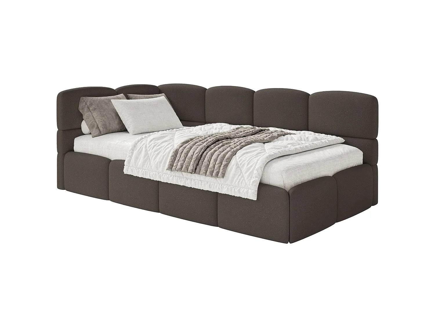Jugendbett 120 cm – Bettkasten – Chenille – Kopfteil links – Braun – CLOUDY