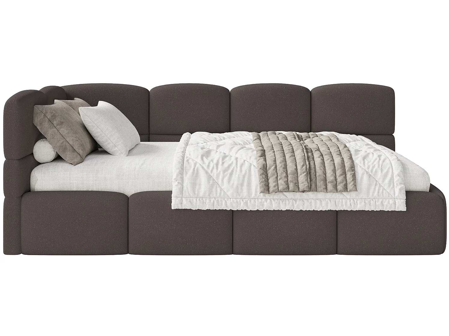 Jugendbett 120 cm – Bettkasten – Chenille – Kopfteil links – Braun – CLOUDY