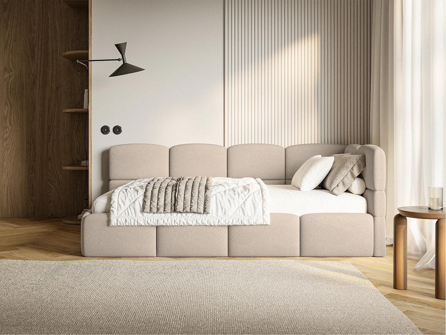 Tienerbed 120x200 – bouclé – beige – links – CLOUDY