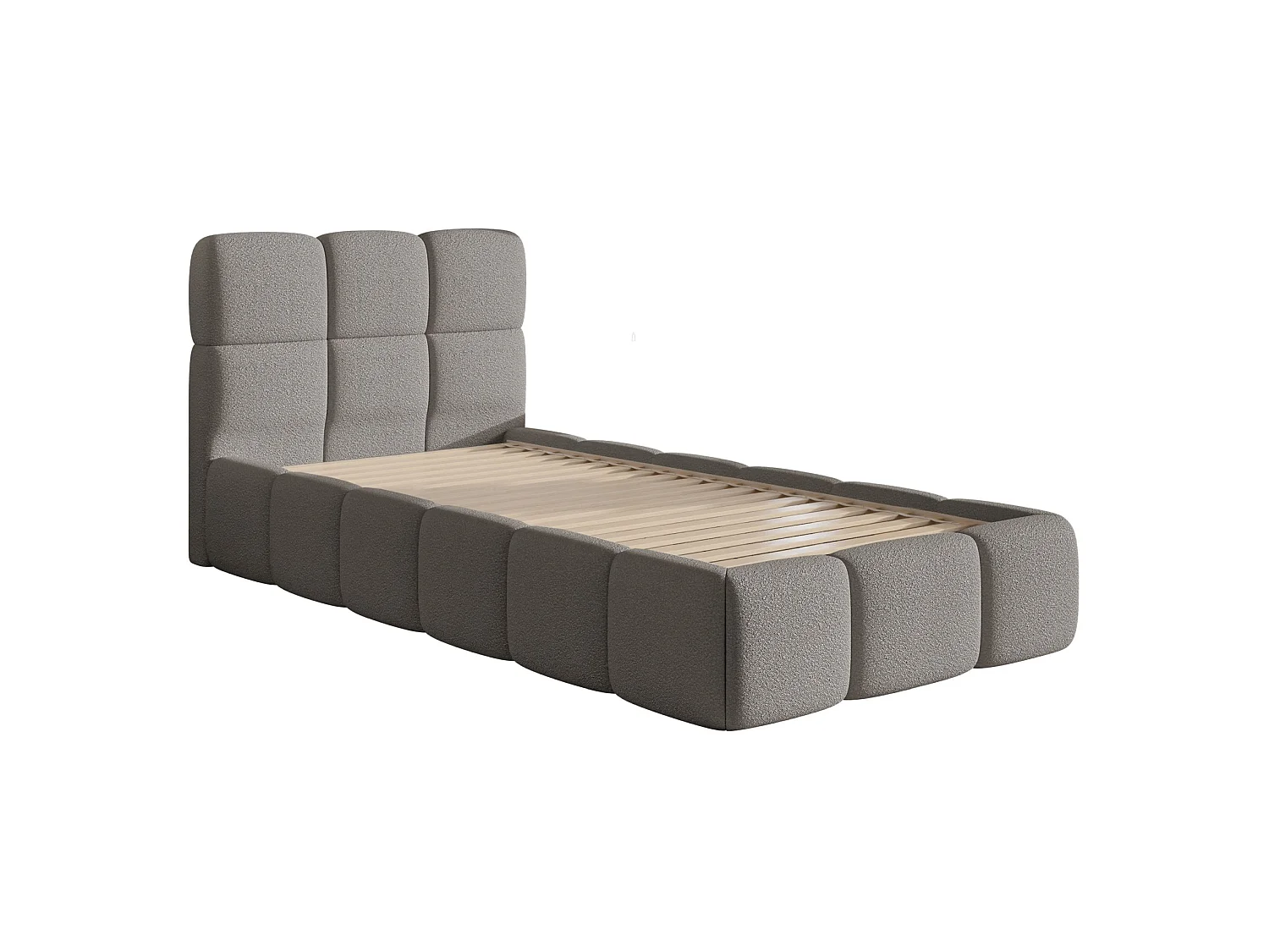 Lit rembourré 90x200 – Bouclé Gris – CLOUDY