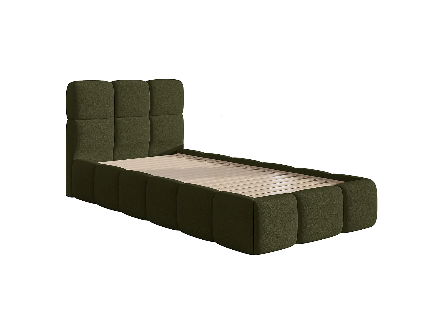 Lit rembourré 90x200 – Chenille Vert olive – CLOUDY