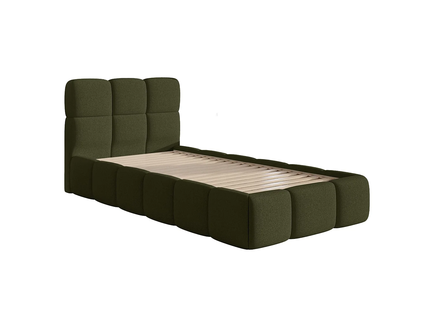 Gestoffeerd bed 90x200 cm – Chenille Olijfgroen – CLOUDY