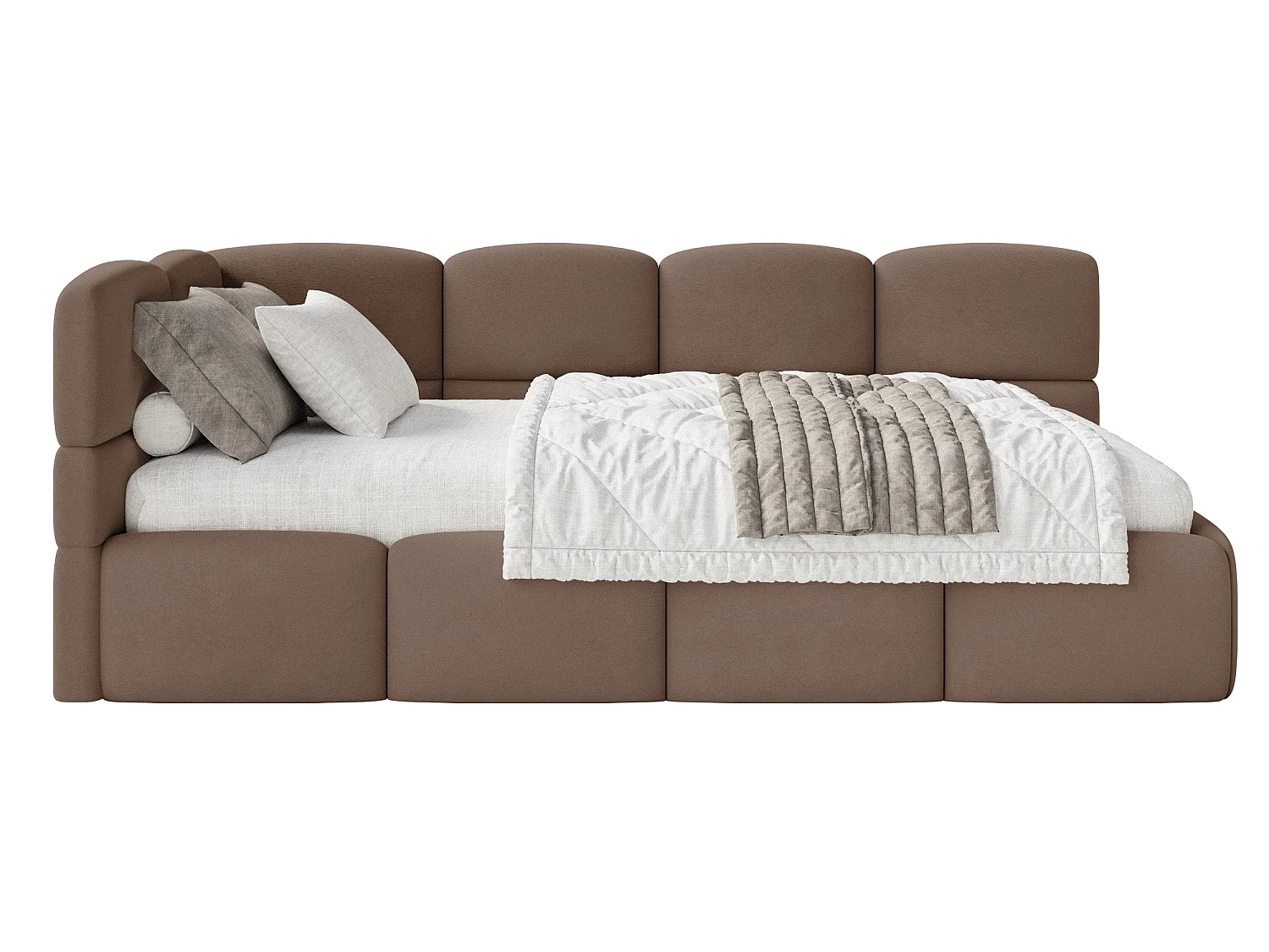 Lit ado 90x200 – tête de lit à gauche – velours Marron – CLOUDY
