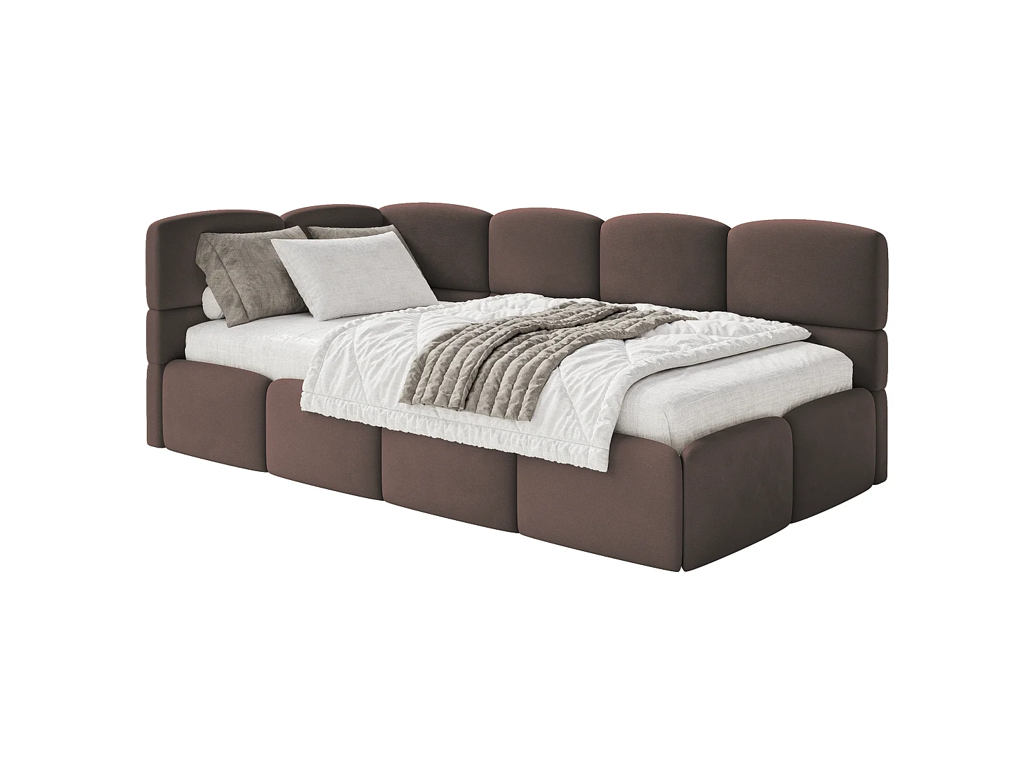 Lit ado 90x200 – tête de lit à gauche – velours Marron – CLOUDY