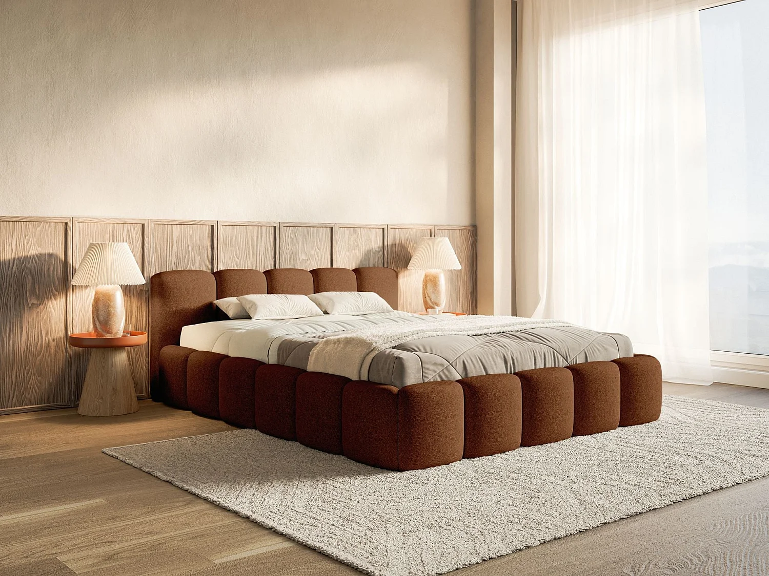 Lit rembourré 120x200 – Chenille Cuivre – CLOUDY LOW