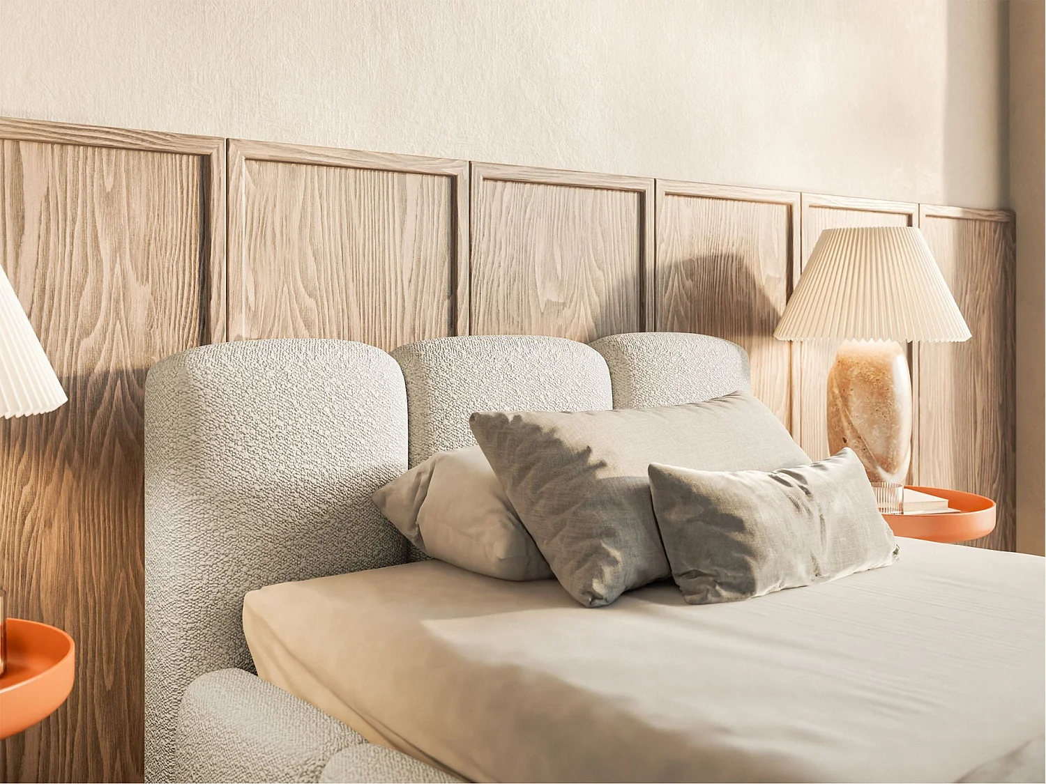 Lit rembourré 90x200 – avec coffre – Bouclé Beige clair – CLOUDY LOW