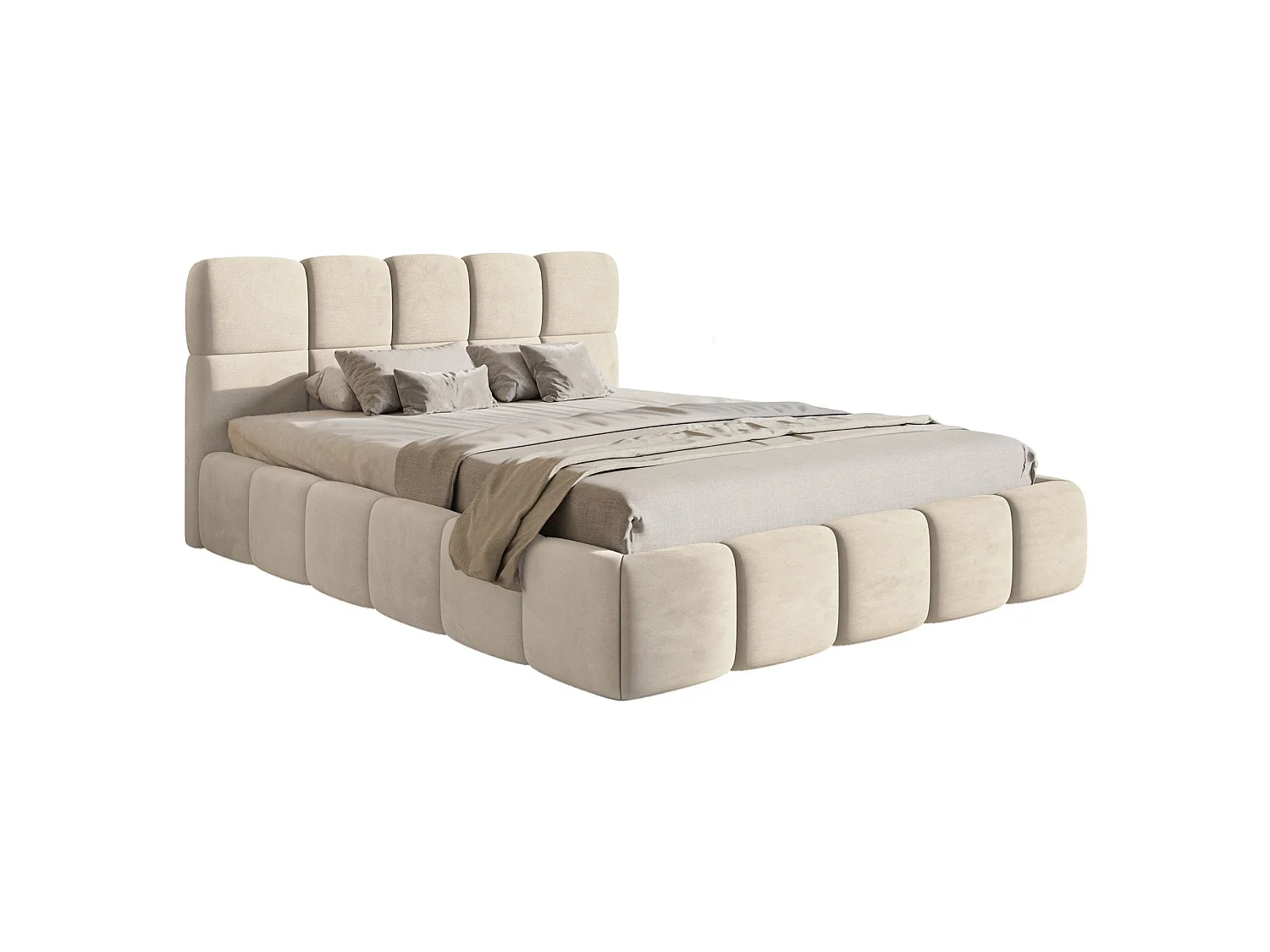 Lit rembourré 120x200 – Velours Beige clair – Cloudy