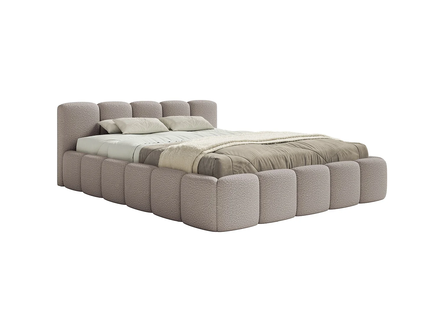Gestoffeerd bed 120x200 – met opbergruimte – Bouclé Lichtgrijs – CLOUDY LOW
