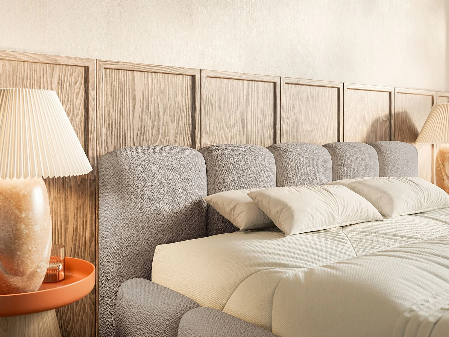 Gestoffeerd bed 120x200 – met opbergruimte – Bouclé Lichtgrijs – CLOUDY LOW