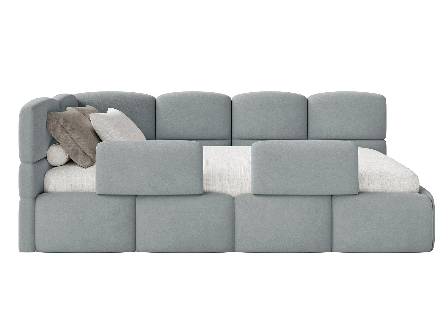 Lit enfant 90x200 – avec matelas & barrière – tête de lit à gauche – velours Gris – CLOUDY