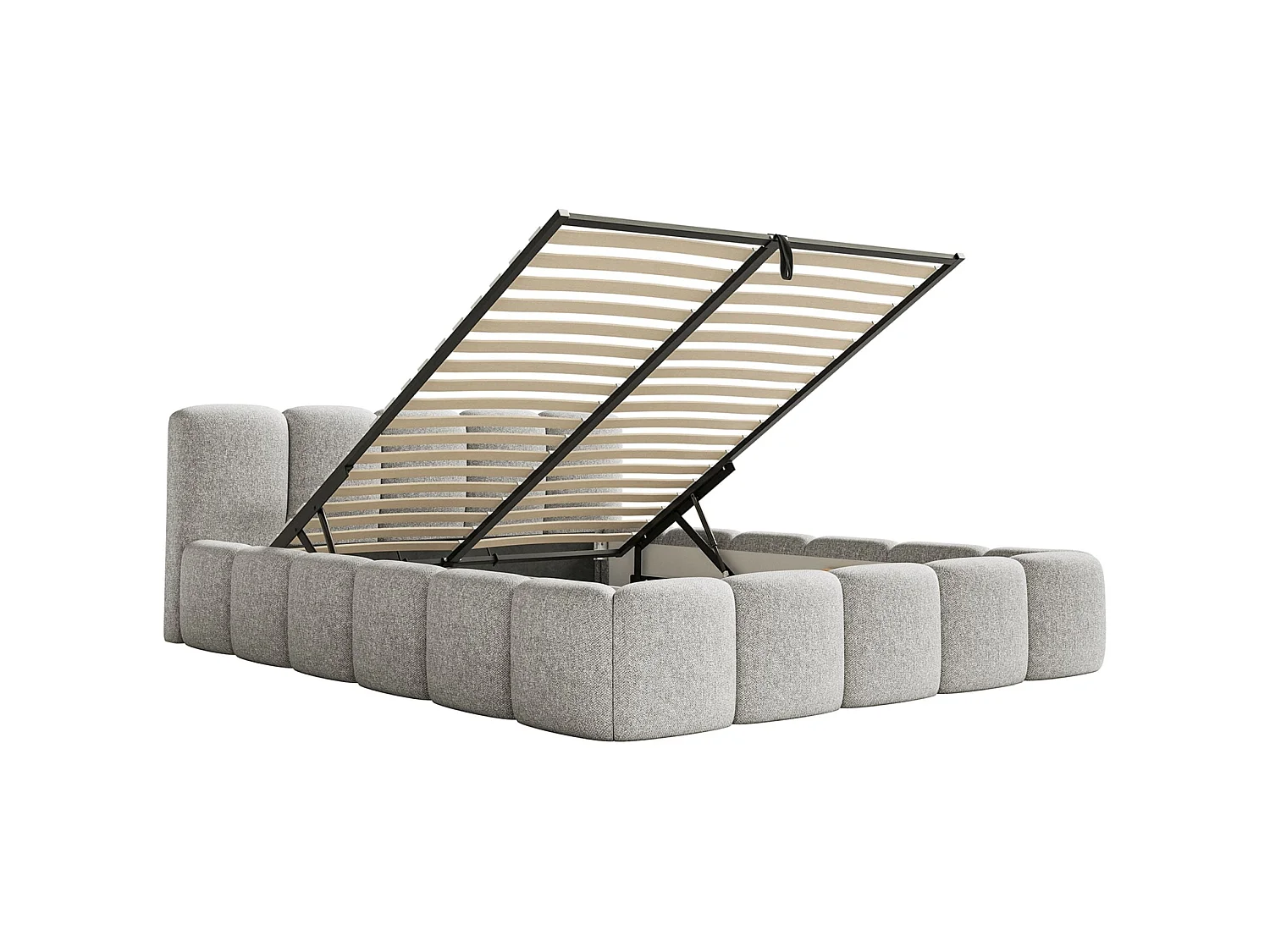 Gestoffeerd bed 120x200 – met opbergruimte – Fluweel Lichtgrijs – CLOUDY LOW