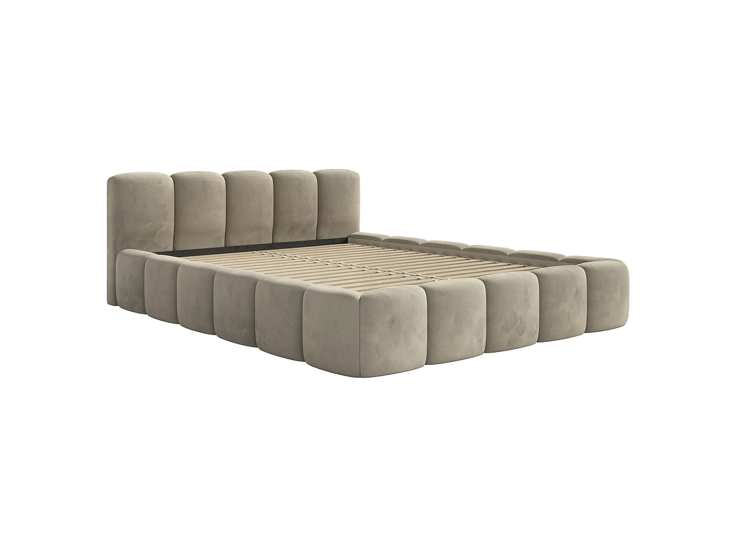 Gestoffeerd bed 120x200 – Fluweel Grijsbeige – CLOUDY LOW