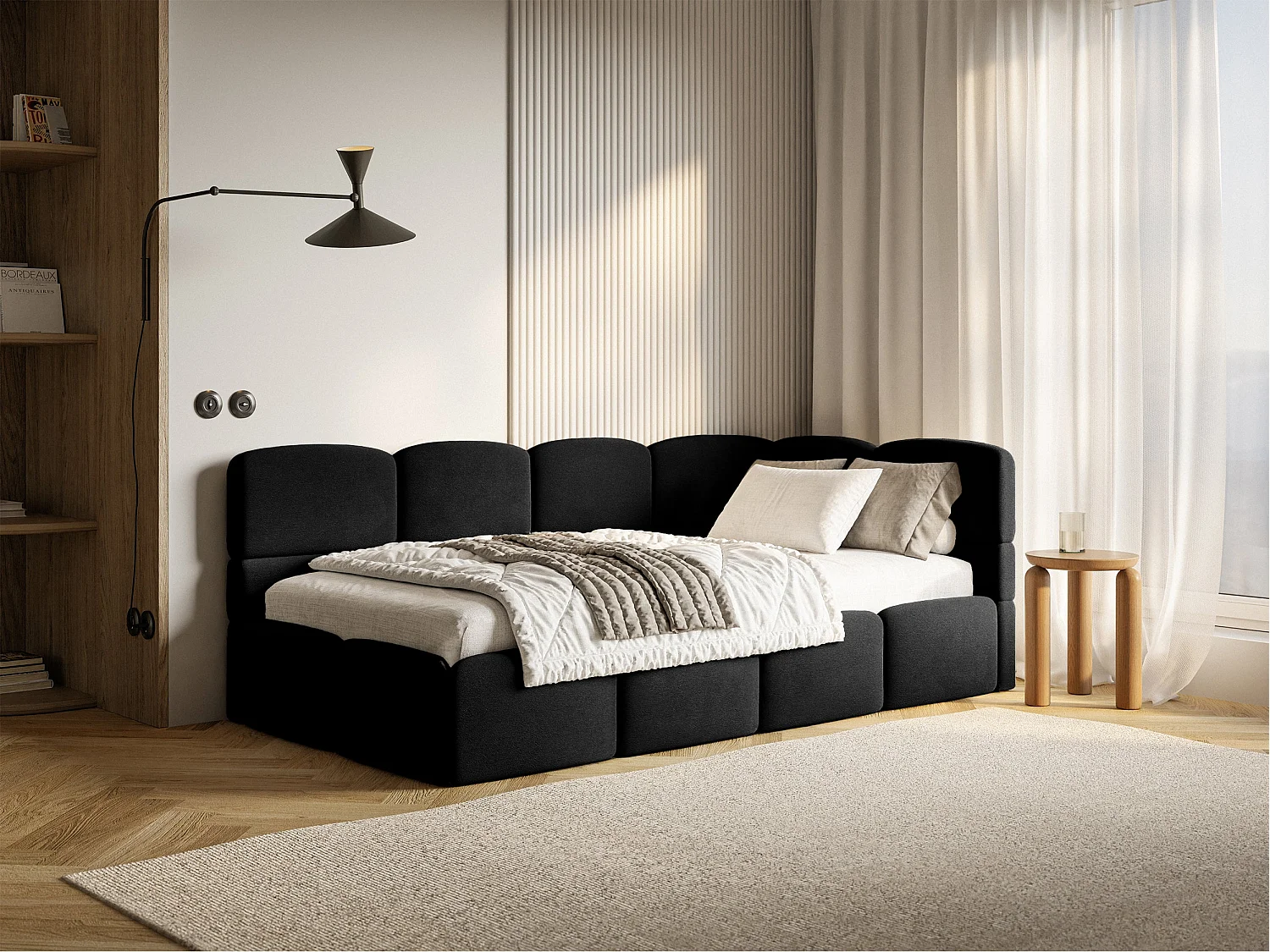 Lit ado 120x200 cm – tête de lit à droite – velours noir – CLOUDY