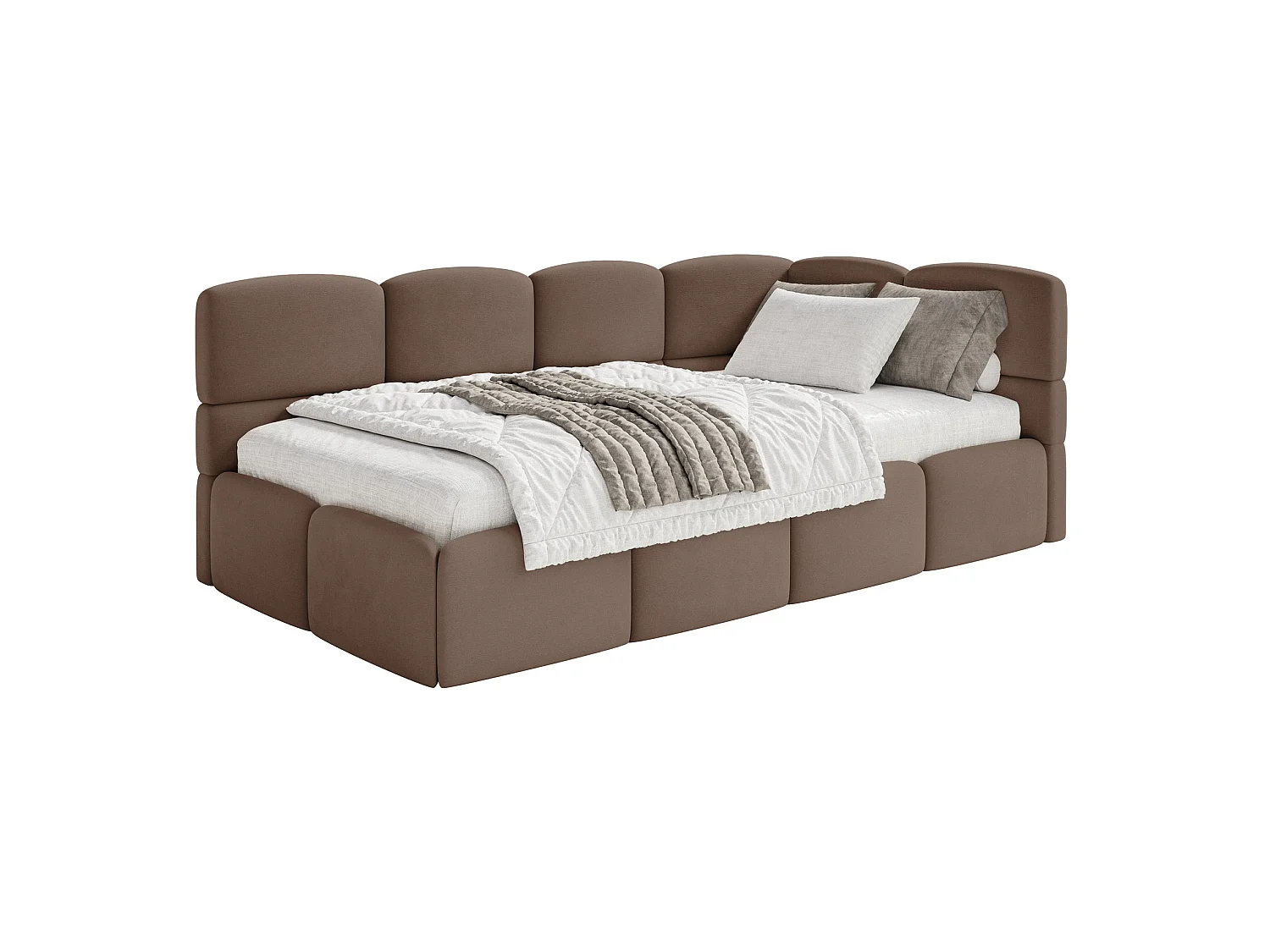 Lit ado 90x200 avec matelas – tête de lit à droite – velours Marron – CLOUDY