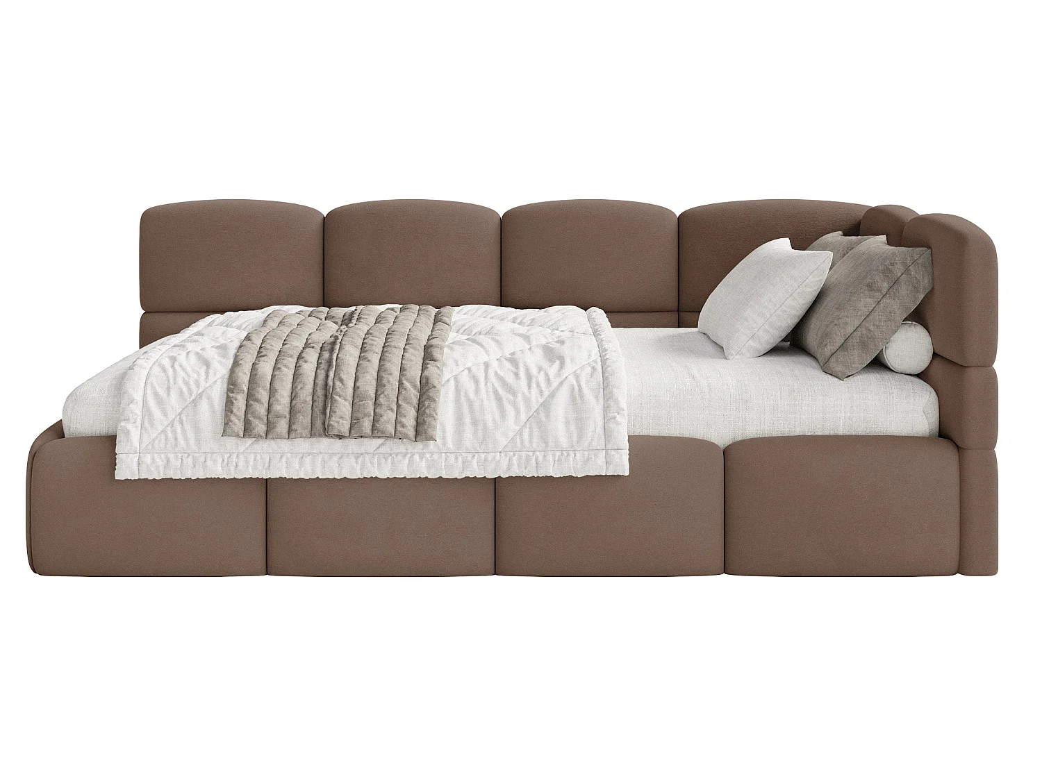 Lit ado 90x200 avec matelas – tête de lit à droite – velours Marron – CLOUDY