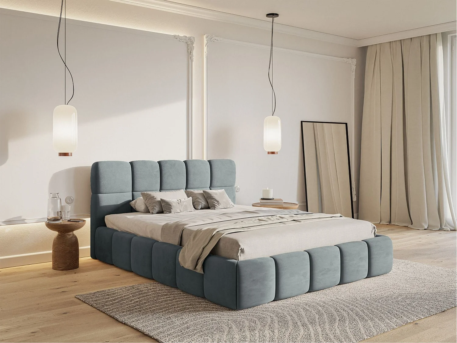 Gestoffeerd bed 120x200 – met opbergruimte – Fluweel Grijs – Cloudy