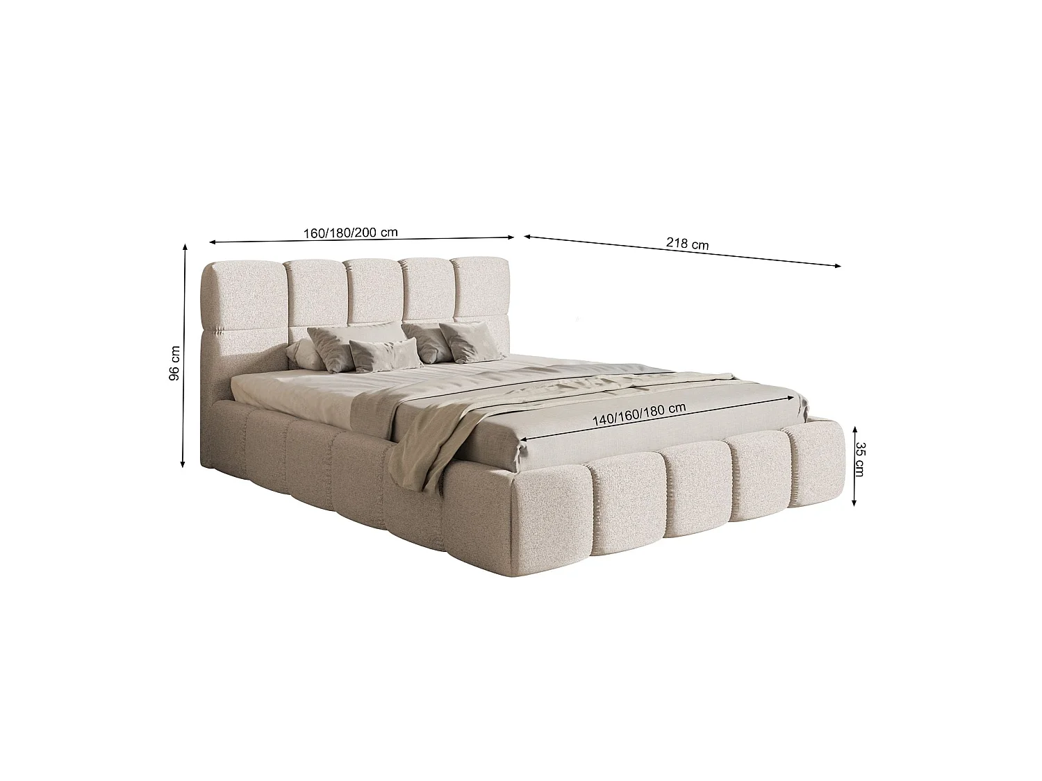 Lit rembourré 140x200 – avec coffre – velours gris – CLOUDY