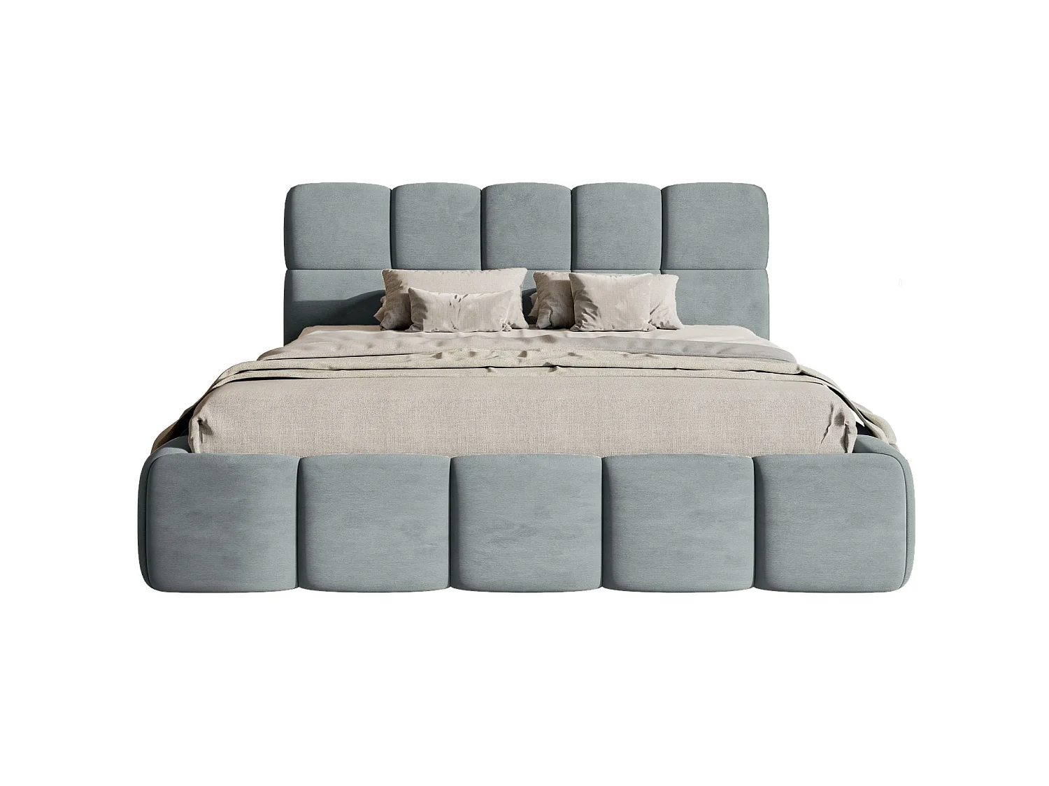 Lit rembourré 140x200 – avec coffre – velours gris – CLOUDY